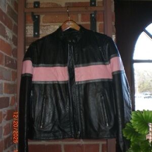 Unik Black and Pink Leather Bomber Jacket